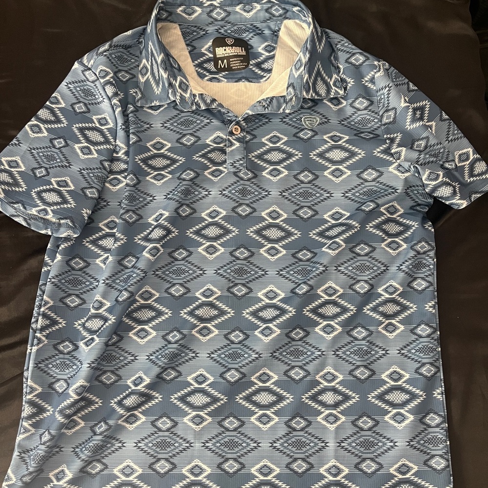 Rock and rolls polo Men's Blue Geometric Polo